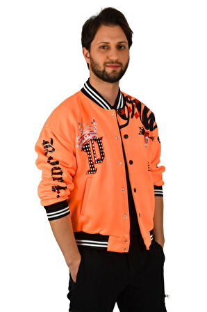 DeepSEA Erkek Orange Kolları Önü ve Arkası Baskılı Üç İplik Çıtçıtlı Kolej Mont 2304764