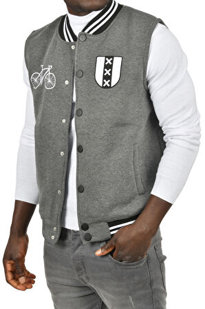 DeepSEA Erkek Antrasit Nakış İşlemeli Üç iplik içi Şardonlu Kolsuz Kolej Yelek 2304773