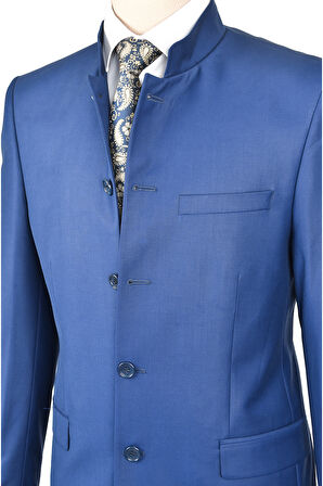 DeepSEA Erkek Lacivert Hakim Yaka Tek Yırtmaç Slim Fit 2 Li Takım Elbise 2302013
