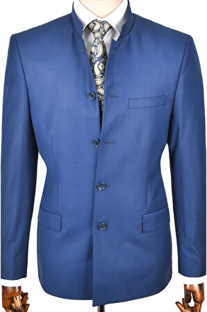 DeepSEA Erkek Lacivert Hakim Yaka Tek Yırtmaç Slim Fit 2 Li Takım Elbise 2302013
