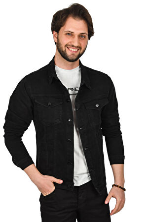 DeepSEA Erkek Siyah Slim Fit Likralı Düğmeli Kot Mont jean Ceket 2300401