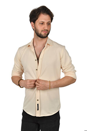 DeepSEA Erkek Bej Slim fit Örme Gömlek 2309480