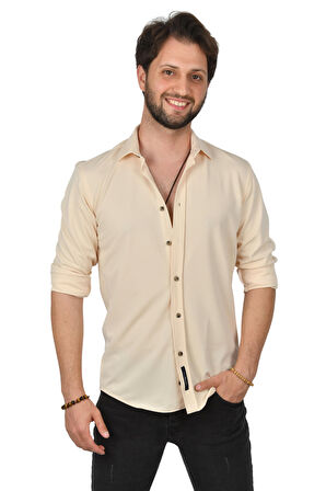 DeepSEA Erkek Bej Slim fit Örme Gömlek 2309480