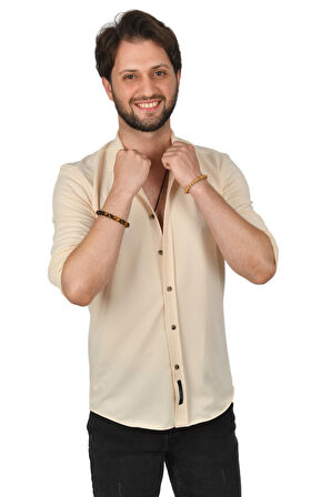 DeepSEA Erkek Bej Slim fit Örme Gömlek 2309480