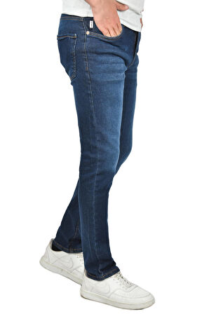 DeepSEA Erkek Lacivert Tırnak Taşlamalı Regular Fit Düz Kot Pantolon 2407080