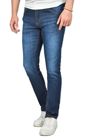 DeepSEA Erkek Lacivert Tırnak Taşlamalı Regular Fit Düz Kot Pantolon 2407080