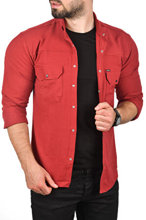 DeepSEA Erkek Bordo Slim Fit Dar Kesim Spor Gömlek Likralı Pamuklu Kot Gömlek 2300419