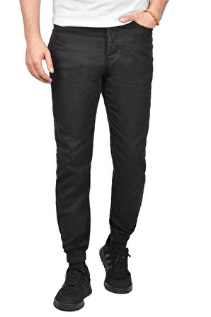 DeepSEA Erkek Siyah Skinny Fit Likralı Paçası Lastikli Jogger Pantolon 2406451