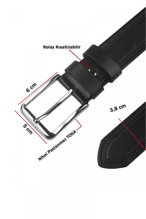 DeepSEA Erkek Siyah 4 cm Eninde Yanları Dikiş Nakışlı Mat Suni Deri Kemer 2402611