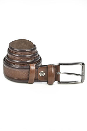 DeepSEA Erkek Kahve 3,5 cm Ortası Nokta Şeritli Suni Deri Klasik Kemer 2402607