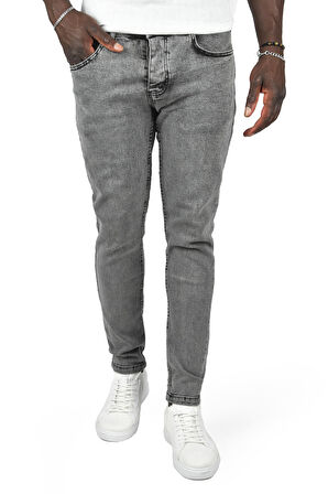 DeepSEA Erkek Gri Lazerli Skinny Fit Likralı Jean Kot Pantolon 2407366