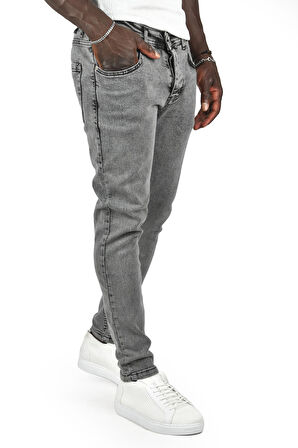 DeepSEA Erkek Gri Lazerli Skinny Fit Likralı Jean Kot Pantolon 2407366