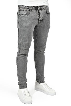DeepSEA Erkek Gri Lazerli Skinny Fit Likralı Jean Kot Pantolon 2407366
