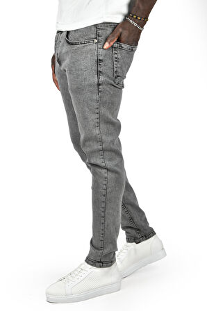 DeepSEA Erkek Gri Lazerli Skinny Fit Likralı Jean Kot Pantolon 2407366