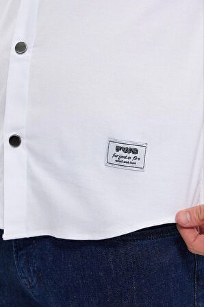 DeepSEA Erkek Beyaz Slim Fit Likralı Uzun Kollu Çıt çıtlı Düz Gömlek 2403013
