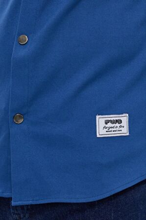 DeepSEA Erkek Lacivert Slim Fit Likralı Uzun Kollu Çıt çıtlı Düz Gömlek 2403013
