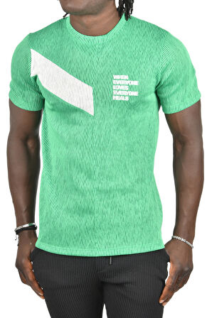 DeepSEA Erkek Yeşil Fitilli Örme Kumaş Slim Fit Likralı Bisiklet Yaka Tişört 2403230