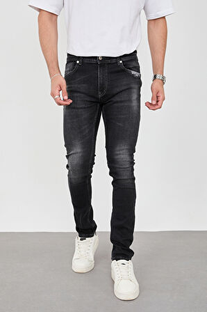 DeepSEA Erkek Füme Taşlamalı Lazerli Slim Fit Jean Kot Pantolon 2401513