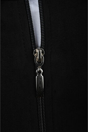 DeepSEA Erkek Siyah Dar Kesim Likralı Fermuarlı Süet Kumaş Ceket İnce Mont 2504334