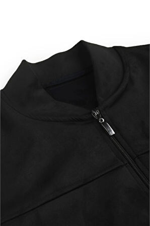 DeepSEA Erkek Siyah Dar Kesim Likralı Fermuarlı Süet Kumaş Ceket İnce Mont 2504334