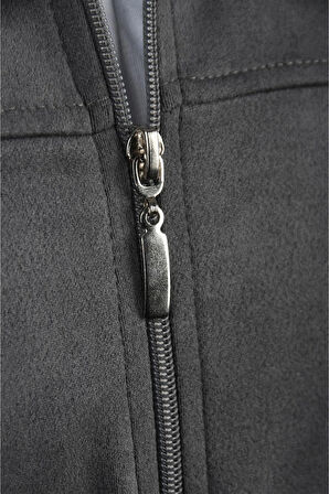 DeepSEA Erkek Gri Dar Kesim Likralı Fermuarlı Süet Kumaş Ceket İnce Mont 2504334