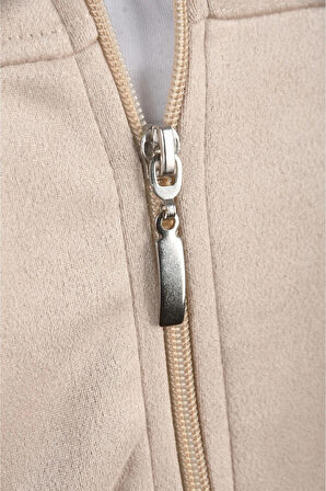 DeepSEA Erkek Bej Dar Kesim Likralı Fermuarlı Süet Kumaş Ceket İnce Mont 2504334