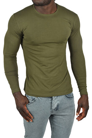 DeepSEA Erkek Haki Uzun Kollu Sıfır Yaka Sweat 2300423