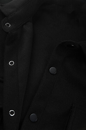 DeepSEA Erkek Siyah Dar Kesim Cepleri Kapaklı Çıtçıtlı İnce Kaşe Ceket Mont 2500559