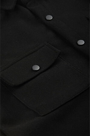 DeepSEA Erkek Siyah Dar Kesim Cepleri Kapaklı Çıtçıtlı İnce Kaşe Ceket Mont 2500559