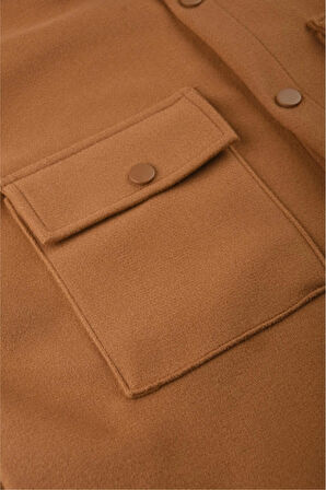 DeepSEA Erkek Kahve Dar Kesim Cepleri Kapaklı Çıtçıtlı İnce Kaşe Ceket Mont 2500559