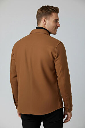 DeepSEA Erkek Kahve Dar Kesim Cepleri Kapaklı Çıtçıtlı İnce Kaşe Ceket Mont 2500559