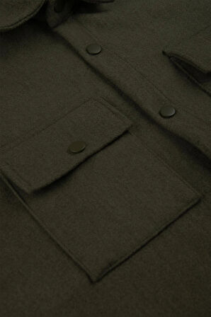 DeepSEA Erkek Haki Dar Kesim Cepleri Kapaklı Çıtçıtlı İnce Kaşe Ceket Mont 2500559