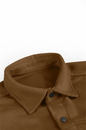 DeepSEA Erkek Kahve Kırışmayan Süet Kumaş ÇıtÇıtlı Cepli Slim Fit Mevsimlik Gömlek 2302329