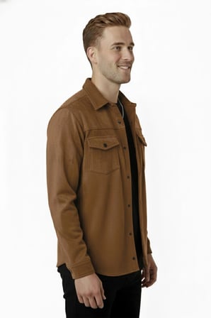 DeepSEA Erkek Kahve Kırışmayan Süet Kumaş ÇıtÇıtlı Cepli Slim Fit Mevsimlik Gömlek 2302329