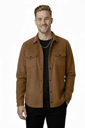 DeepSEA Erkek Kahve Kırışmayan Süet Kumaş ÇıtÇıtlı Cepli Slim Fit Mevsimlik Gömlek 2302329