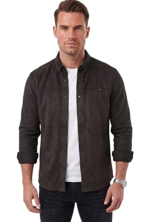 DeepSEA Erkek Siyah Likralı Çıtçıtlı Kırışmayan Süet Kumaş Slim Fit Cepsiz Mevsimlik Gömlek 2500556