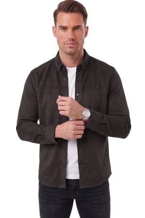 DeepSEA Erkek Siyah Likralı Çıtçıtlı Kırışmayan Süet Kumaş Slim Fit Cepsiz Mevsimlik Gömlek 2500556