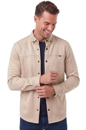 DeepSEA Erkek Krem Likralı Çıtçıtlı Kırışmayan Süet Kumaş Slim Fit Cepsiz Mevsimlik Gömlek 2500556