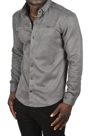 DeepSEA Erkek Füme Likralı Çıtçıtlı Kırışmayan Süet Kumaş Slim Fit Cepsiz Mevsimlik Gömlek 2500556