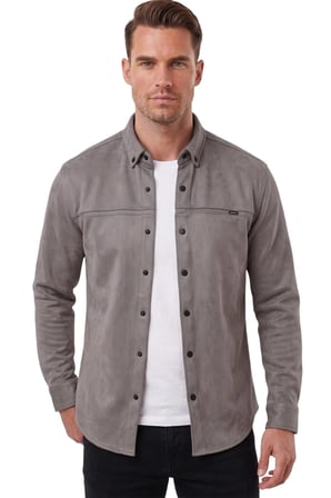 DeepSEA Erkek Füme Likralı Çıtçıtlı Kırışmayan Süet Kumaş Slim Fit Cepsiz Mevsimlik Gömlek 2500556