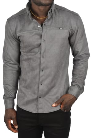 DeepSEA Erkek Füme Likralı Çıtçıtlı Kırışmayan Süet Kumaş Slim Fit Cepsiz Mevsimlik Gömlek 2500556