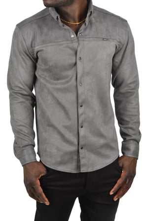 DeepSEA Erkek Füme Likralı Çıtçıtlı Kırışmayan Süet Kumaş Slim Fit Cepsiz Mevsimlik Gömlek 2500556