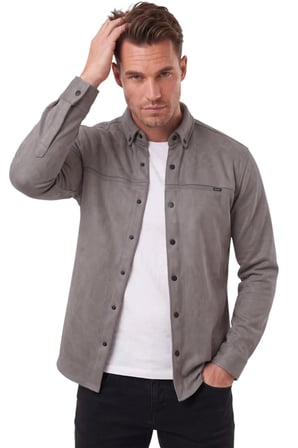 DeepSEA Erkek Füme Likralı Çıtçıtlı Kırışmayan Süet Kumaş Slim Fit Cepsiz Mevsimlik Gömlek 2500556