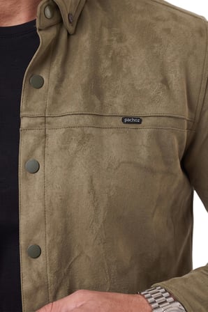 DeepSEA Erkek Haki Likralı Çıtçıtlı Kırışmayan Süet Kumaş Slim Fit Cepsiz Mevsimlik Gömlek 2500556