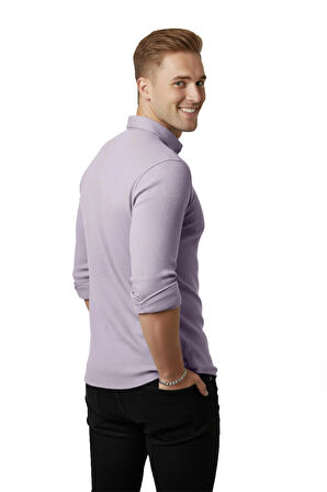 DeepSEA Erkek Gri Likralı Kumaşı Fitilli Slim Fit Uzun Kollu Gömlek 2500805