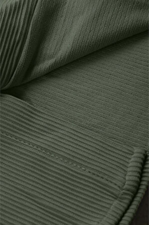 DeepSEA Erkek Haki Likralı Kumaşı Fitilli Slim Fit Uzun Kollu Gömlek 2500805