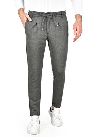 DeepSEA Erkek Füme Beli Lastikli Slim Fit Likralı Duble Paça Penye Spor Pantolon 2502385