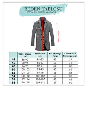 DeepSEA Erkek Antrasit Çift Yaka Yakası Çıkabilen Kırçıllı Desen Dar Kesim Uzun Kaşe Kaban 2407002