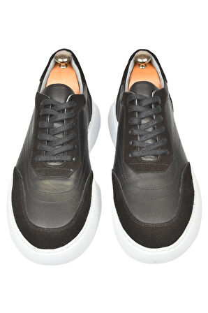 DeepSEA Erkek Siyah Bağcıklı Eva Taban Hakiki Deri Ortopedik Spor Ayakkabı Sneaker2509966
