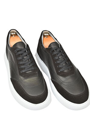 DeepSEA Erkek Siyah Bağcıklı Eva Taban Hakiki Deri Ortopedik Spor Ayakkabı Sneaker2509966